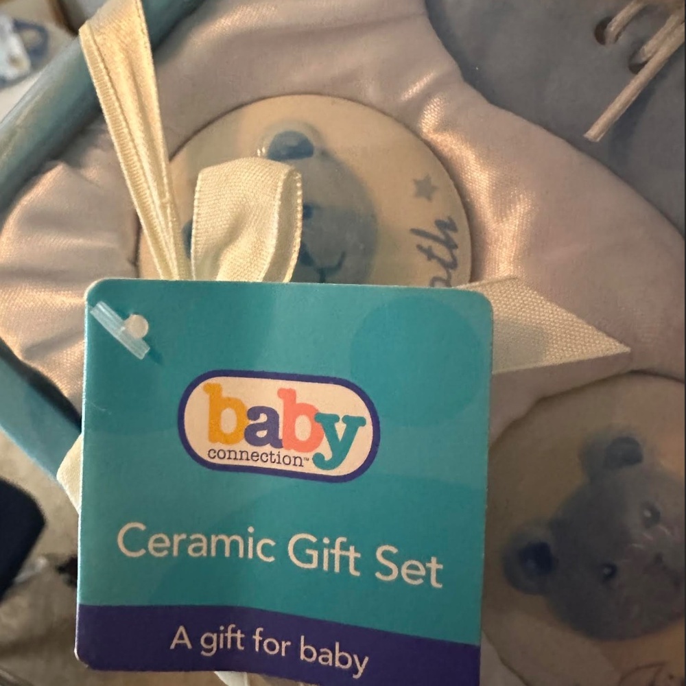 Baby Connection Ceramic 4 PC Baby Boy Tooth, Curl,  Frame and Shoe New Set - Picture 6 of 7
